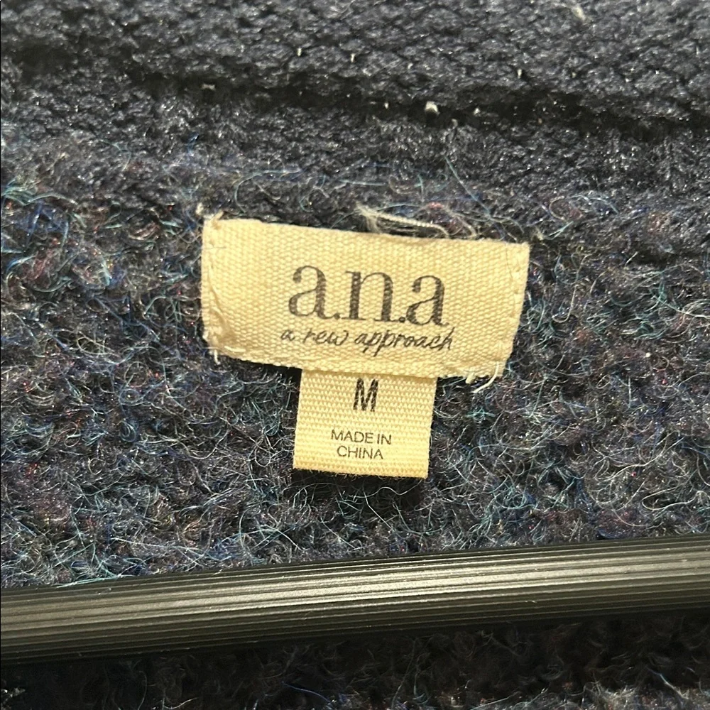 a.n.a. Women's Cozy Fuzzy Blue Wool Blend Split Rolled Hem Sweater - Picture 7 of 10
